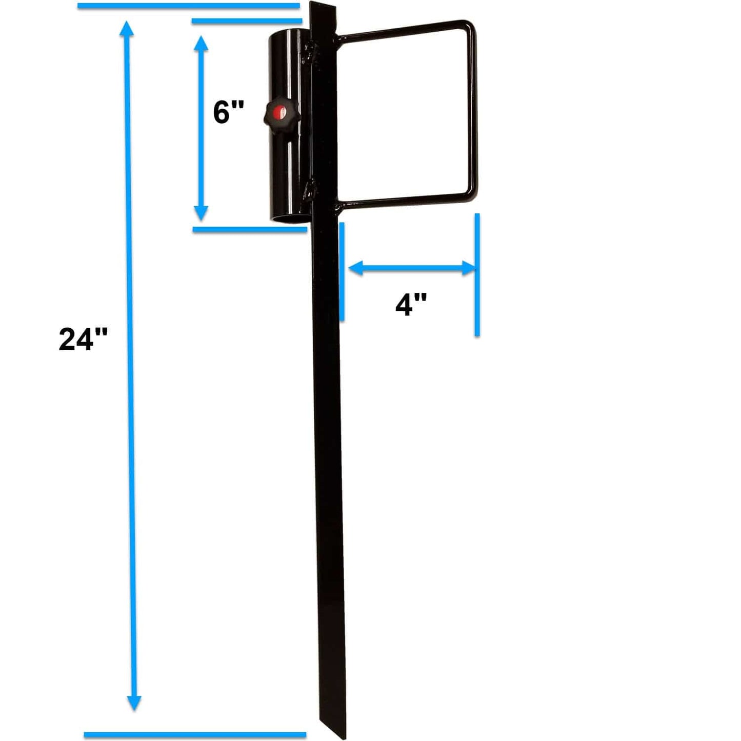 Metal ground umbrella anchor with dimensions shown