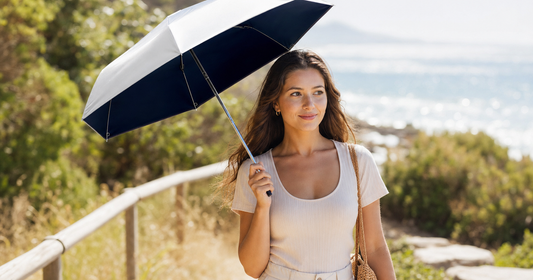 UV-Blocker compact personal sun umbrella in use outdoors — UV Blocker vs Solbari
