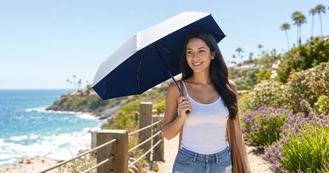 UV-Blocker compact personal sun umbrella in use outdoors — Minimize Lupus Symptoms with Sun Safe Strategies