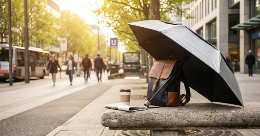 Carrying a large folding umbrella on daily commutes