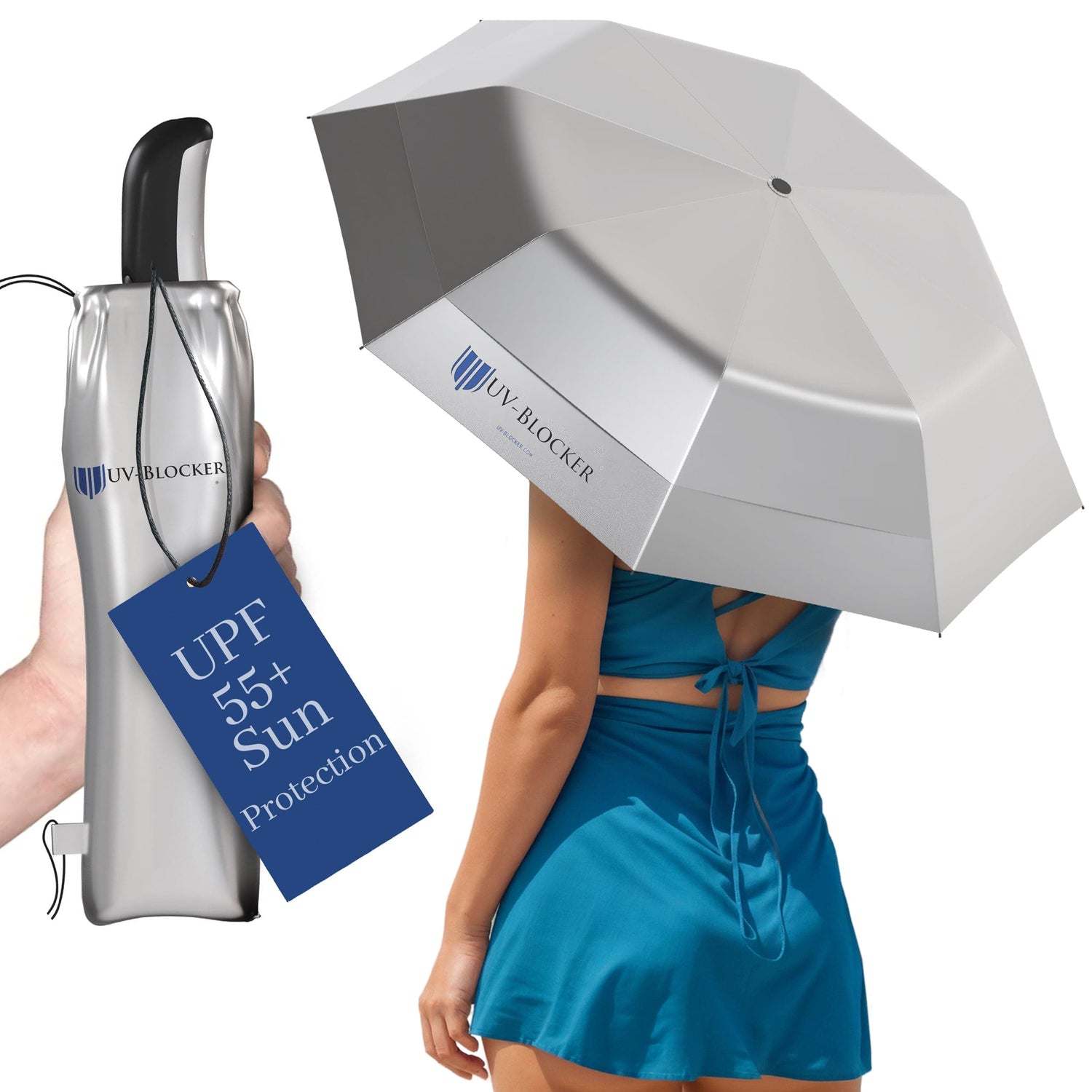 Travel umbrella with UPF 55+ sun protection