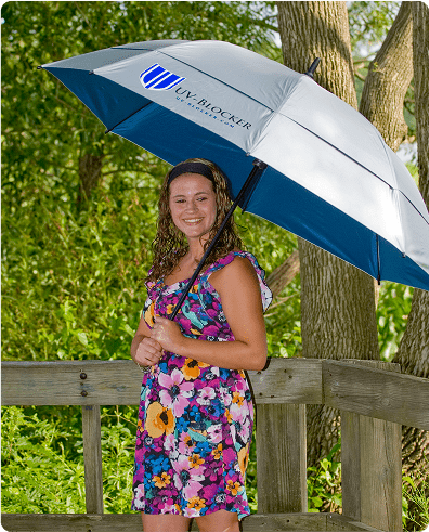 Woman with UV-Blocker umbrella, June 16, 2025.