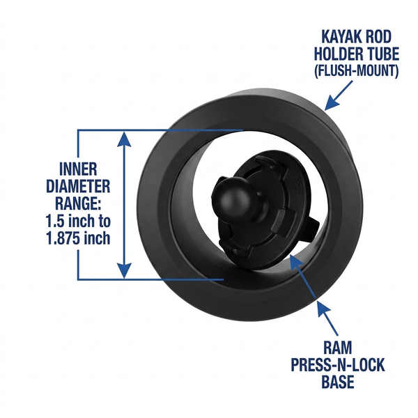 Rod holder inner diameter measurement diagram showing 1.5 to 1.875 inch fit range