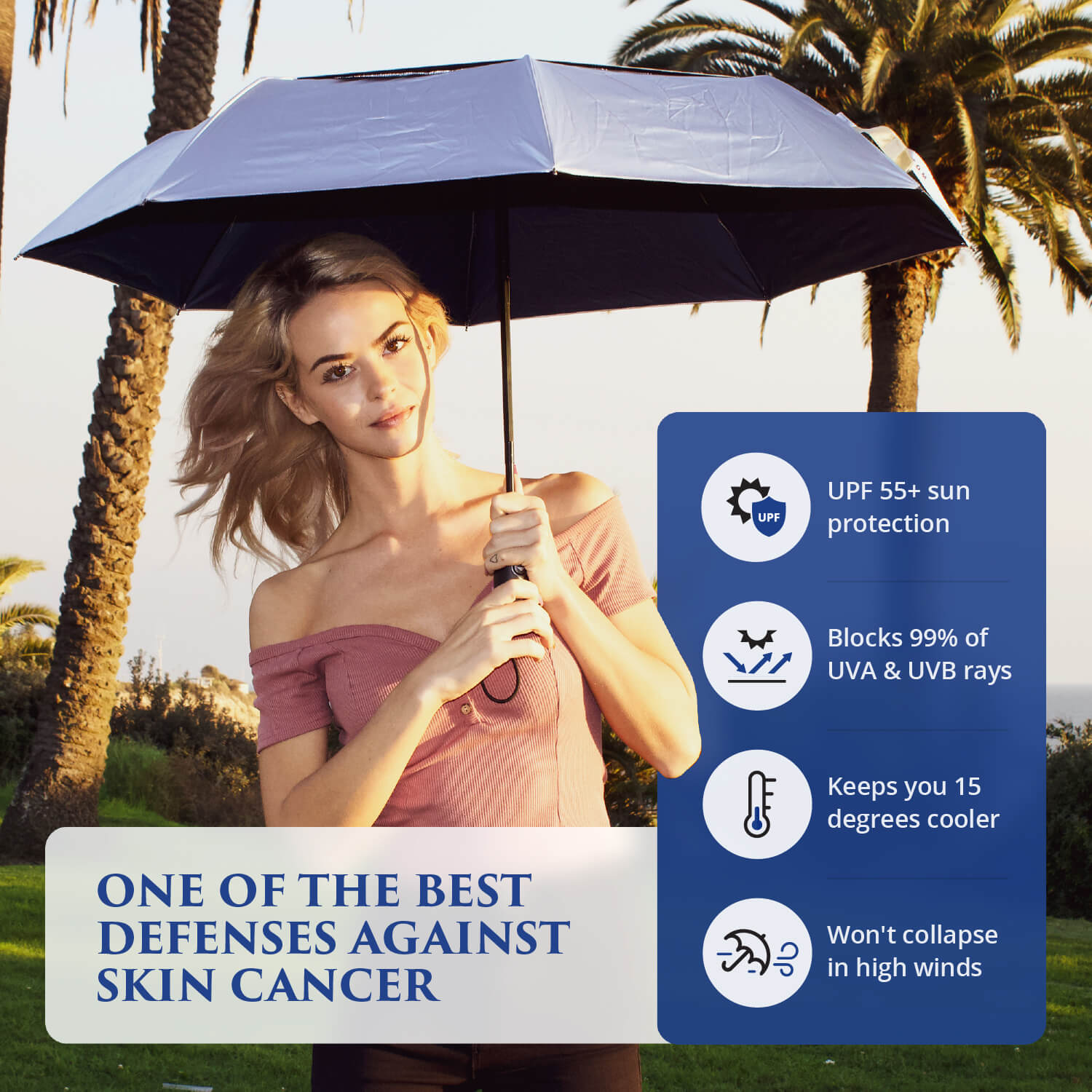 UV-Blocker Large Sun Umbrella is the Best Defense  Against Skin Cancer
