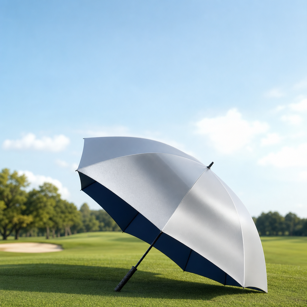 UV-Blocker golf UV umbrella open on a fairway